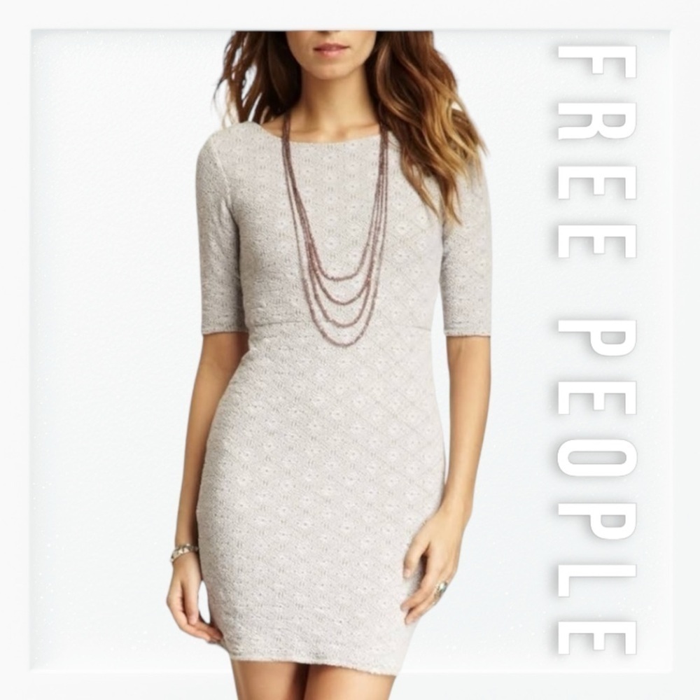 Free People Lady Pucker Half Sleeve Raised Floral Fitted Dress sz L